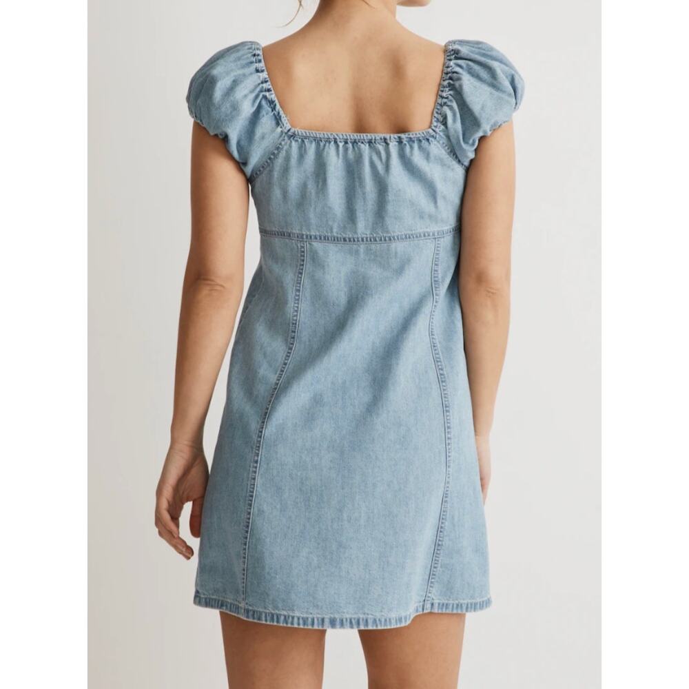 Madewell Denim Short Puff Sleeve Button Up Margie Mini Dress Bevy Wash Blue 12 - Picture 4 of 7